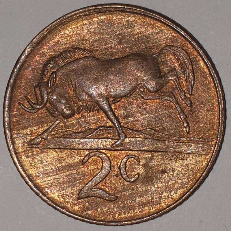 1984 - 2 CENT COIN (TWO CENT COIN) - RSA - BRONZE - KM#83 - BILINGUAL LEGEND - WILDEBEEST